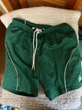 adidas Dark Green Athletic Shorts with White Trim